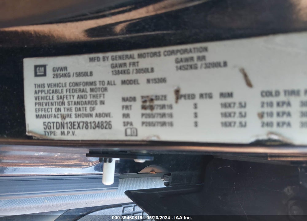 2007 HUMMER H3 SUV VIN: 5GTDN13EX78134826