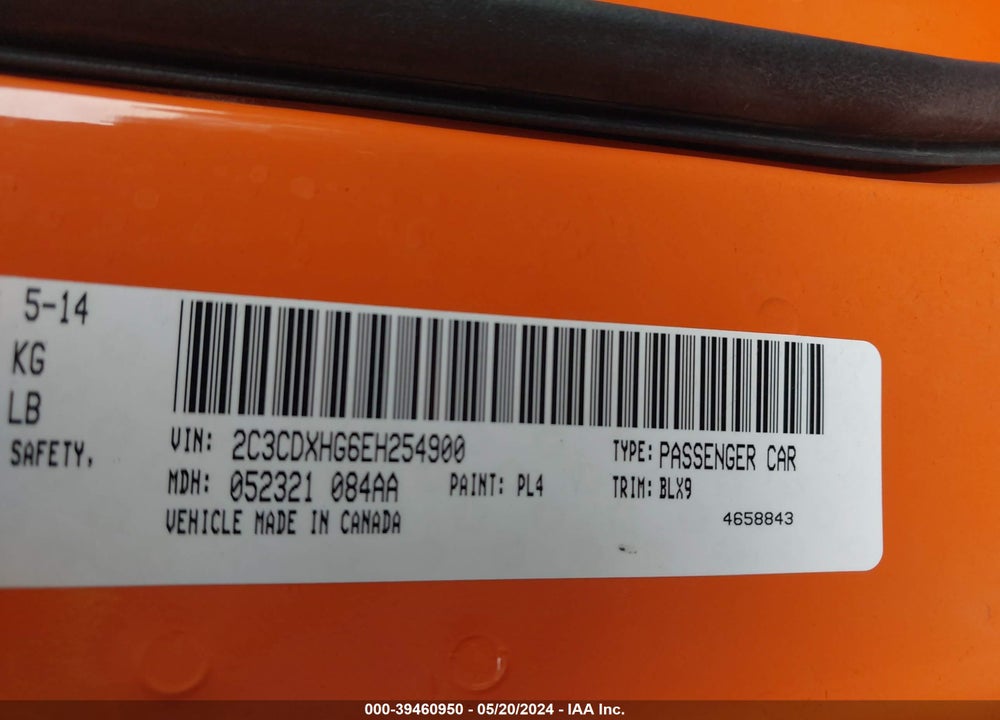 2014 DODGE CHARGER SXT PLUS VIN: 2C3CDXHG6EH254900