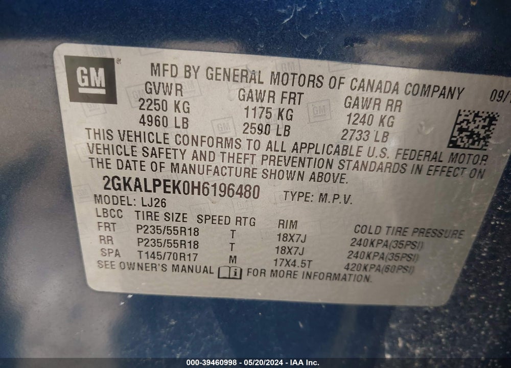 2017 GMC TERRAIN SLT VIN: 2GKALPEK0H6196480