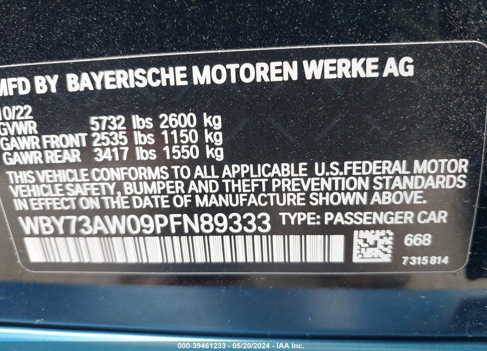2023 BMW I4 EDRIVE40 VIN: WBY73AW09PFN89333