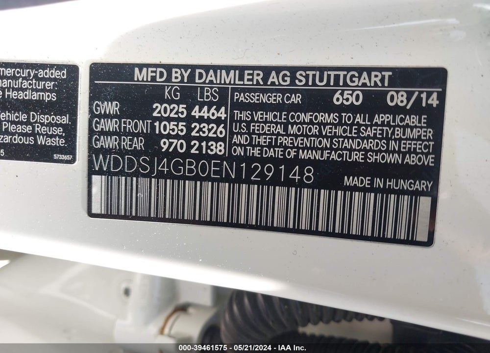 2014 MERCEDES-BENZ CLA 250 4MATIC VIN: WDDSJ4GB0EN129148