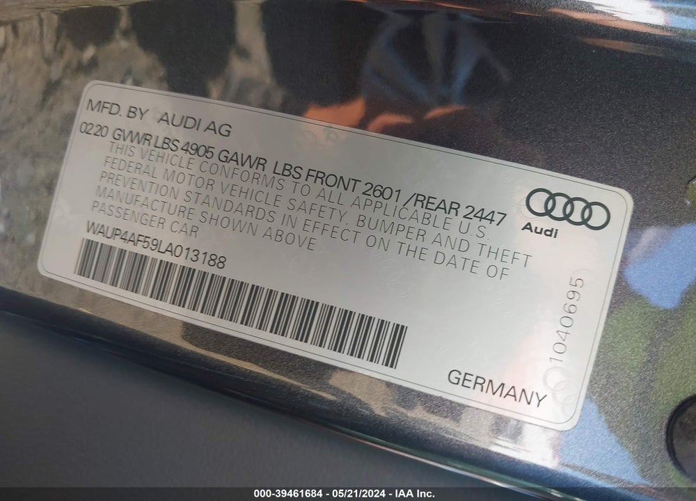 2020 AUDI S5 PREMIUM PLUS TFSI QUATTRO TIPTRONIC VIN: WAUP4AF59LA013188