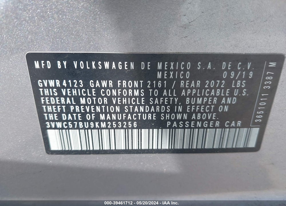 2019 VOLKSWAGEN JETTA VIN: 3VWC57BU9KM253256