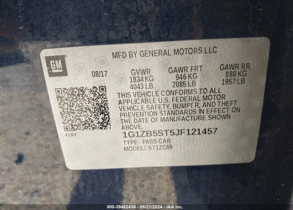 2018 CHEVROLET MALIBU 1LS VIN: 1G1ZB5ST5JF121457