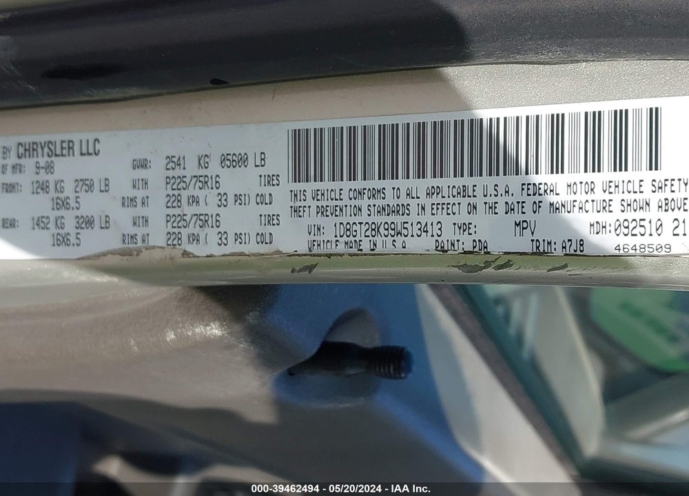 2009 DODGE NITRO SE VIN: 1D8GT28K99W513413