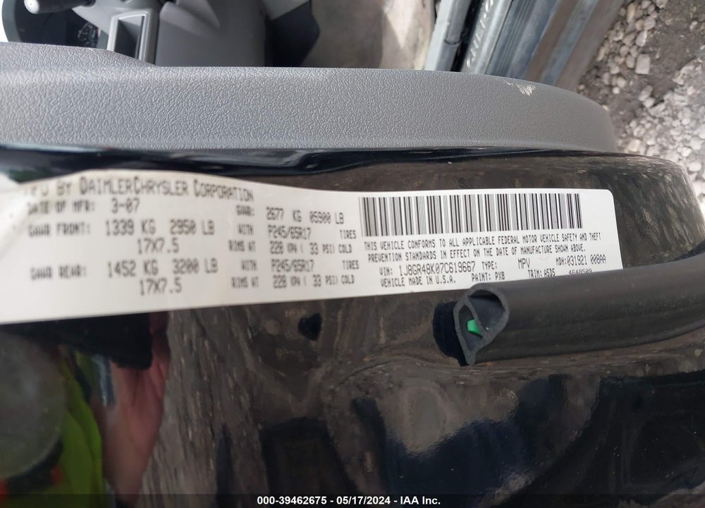 2007 JEEP GRAND CHEROKEE LAREDO VIN: 1J8GR48K07C619667