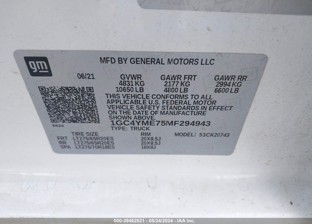 2021 CHEVROLET SILVERADO 2500HD 4WD STANDARD BED CUSTOM VIN: 1GC4YME75MF294943