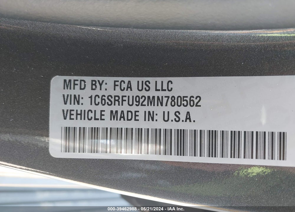 2021 RAM 1500 TRX 4X4 5'7 BOX VIN: 1C6SRFU92MN780562