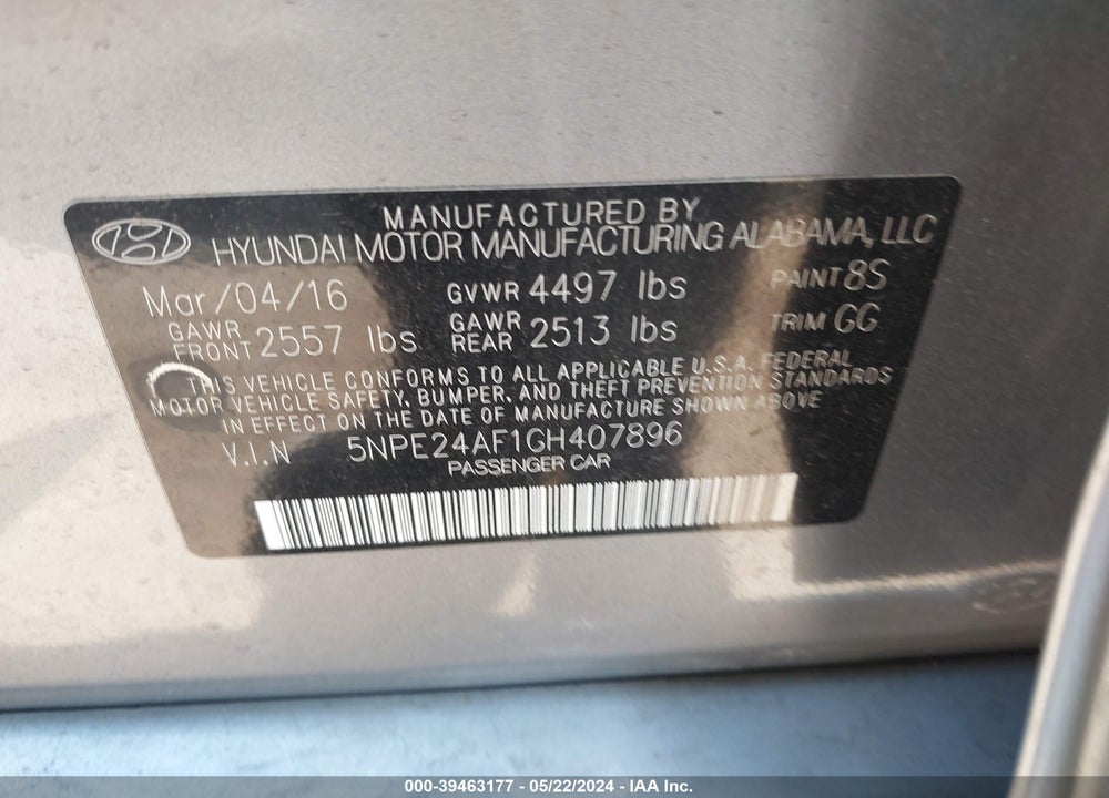 2016 HYUNDAI SONATA VIN: 5NPE24AF1GH407896