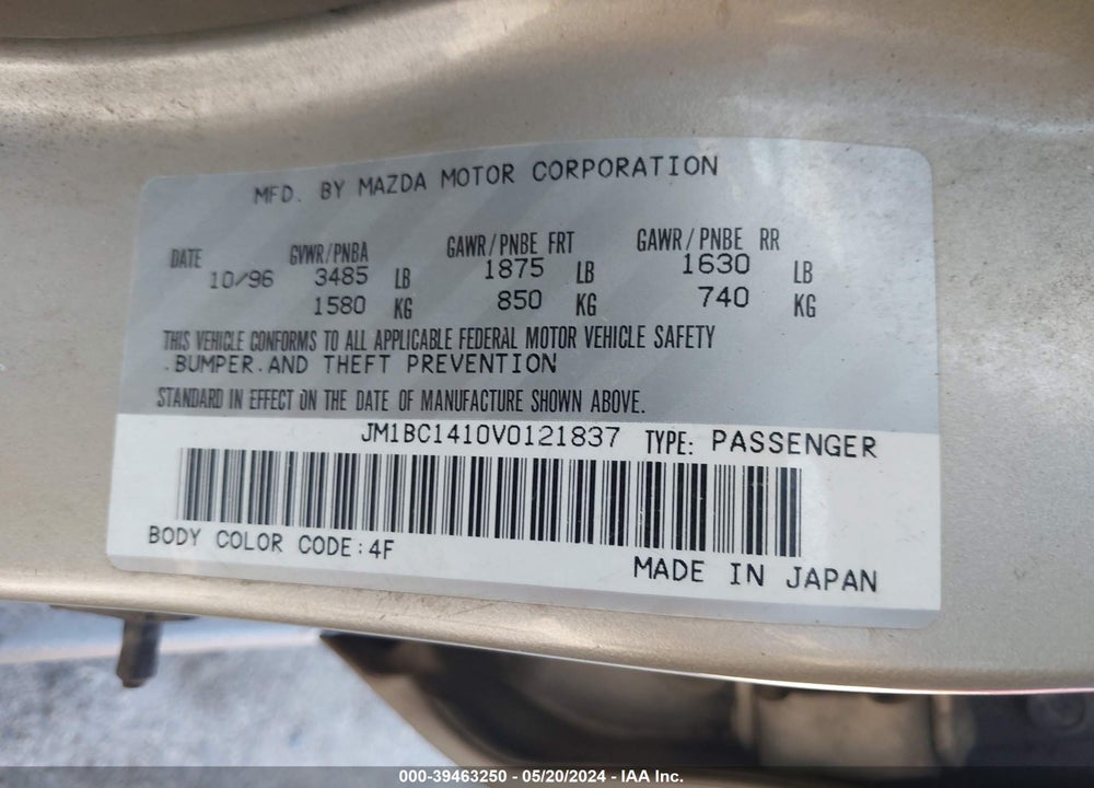 1997 MAZDA PROTEGE DX/LX VIN: JM1BC1410V0121837