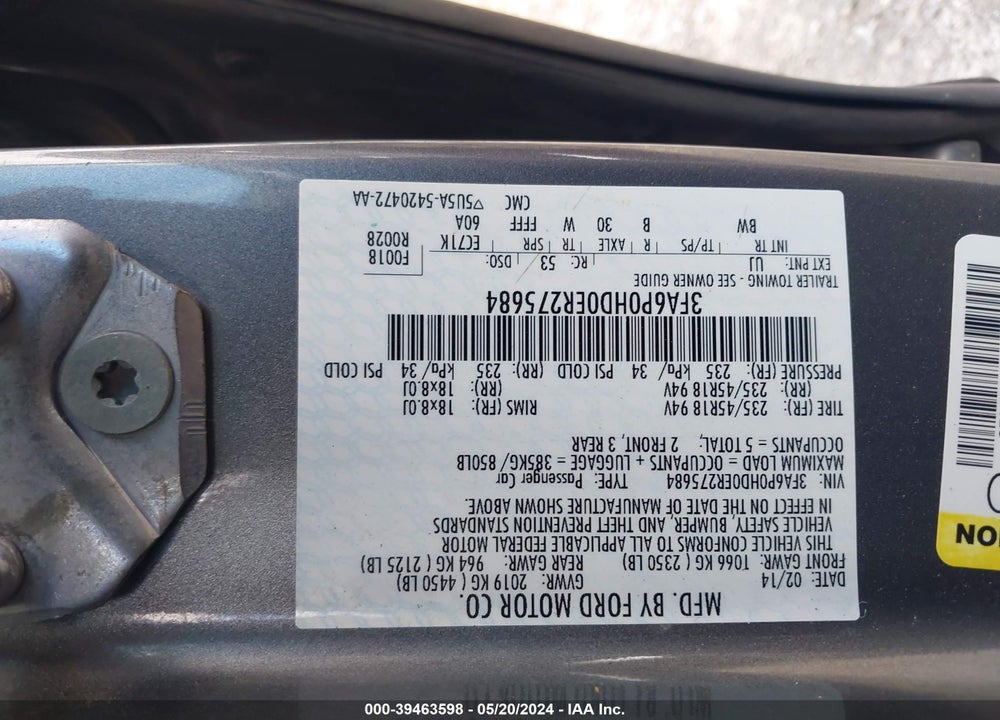 2014 FORD FUSION SE VIN: 3FA6P0HD0ER275684