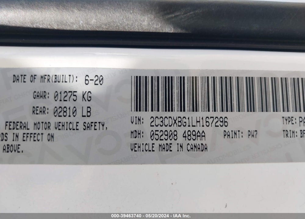 2020 DODGE CHARGER SXT VIN: 2C3CDXBG1LH167296
