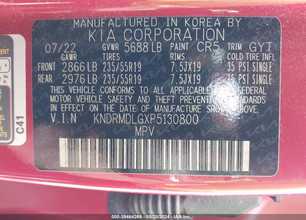 2023 KIA SORENTO HYBRID SX PRESTIGE VIN: KNDRMDLGXP5130800