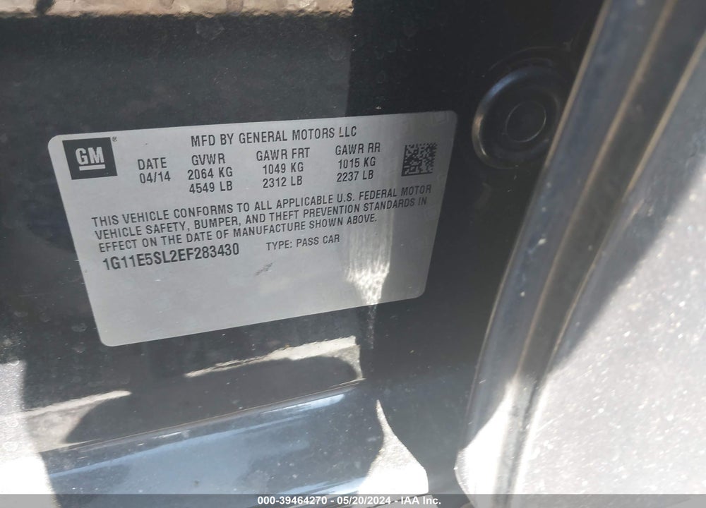 2014 CHEVROLET MALIBU 2LT VIN: 1G11E5SL2EF283430