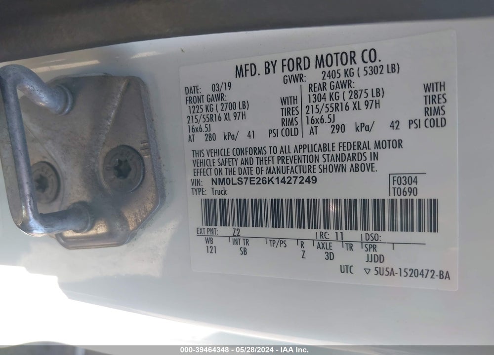 2019 FORD TRANSIT CONNECT XL VIN: NM0LS7E26K1427249