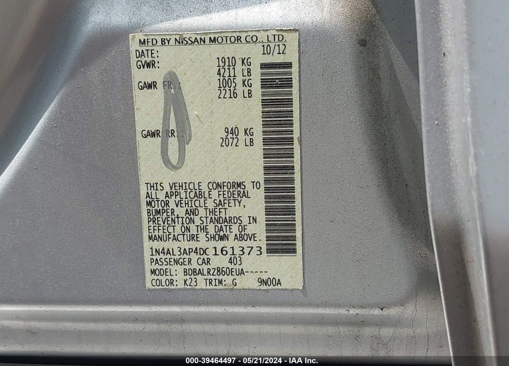 2013 NISSAN ALTIMA 2.5 S VIN: 1N4AL3AP4DC161373