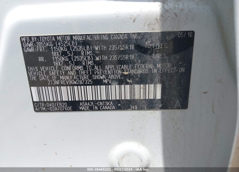 2016 TOYOTA RAV4 SE VIN: 2T3NFREV9GW287325