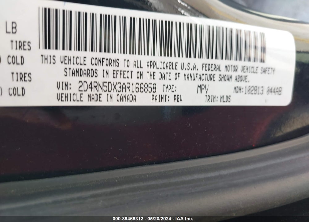 2010 DODGE GRAND CARAVAN SXT VIN: 2D4RN5DX3AR166858