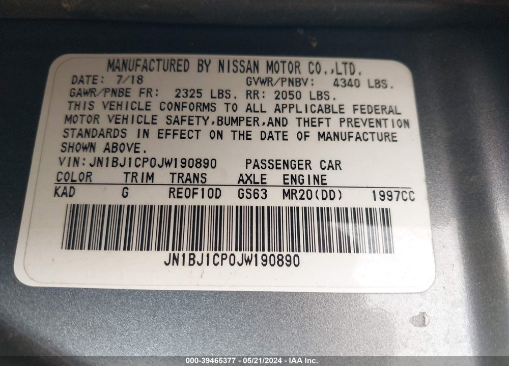 2018 NISSAN ROGUE SPORT S VIN: JN1BJ1CP0JW190890