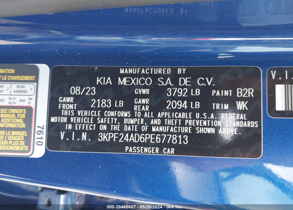 2023 KIA FORTE LXS VIN: 3KPF24AD6PE677813