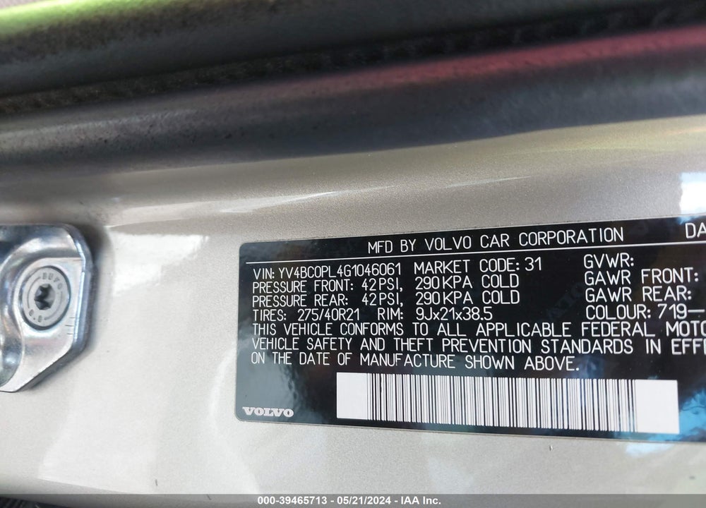 2016 VOLVO XC90 HYBRID T8 INSCRIPTION VIN: YV4BC0PL4G1046061