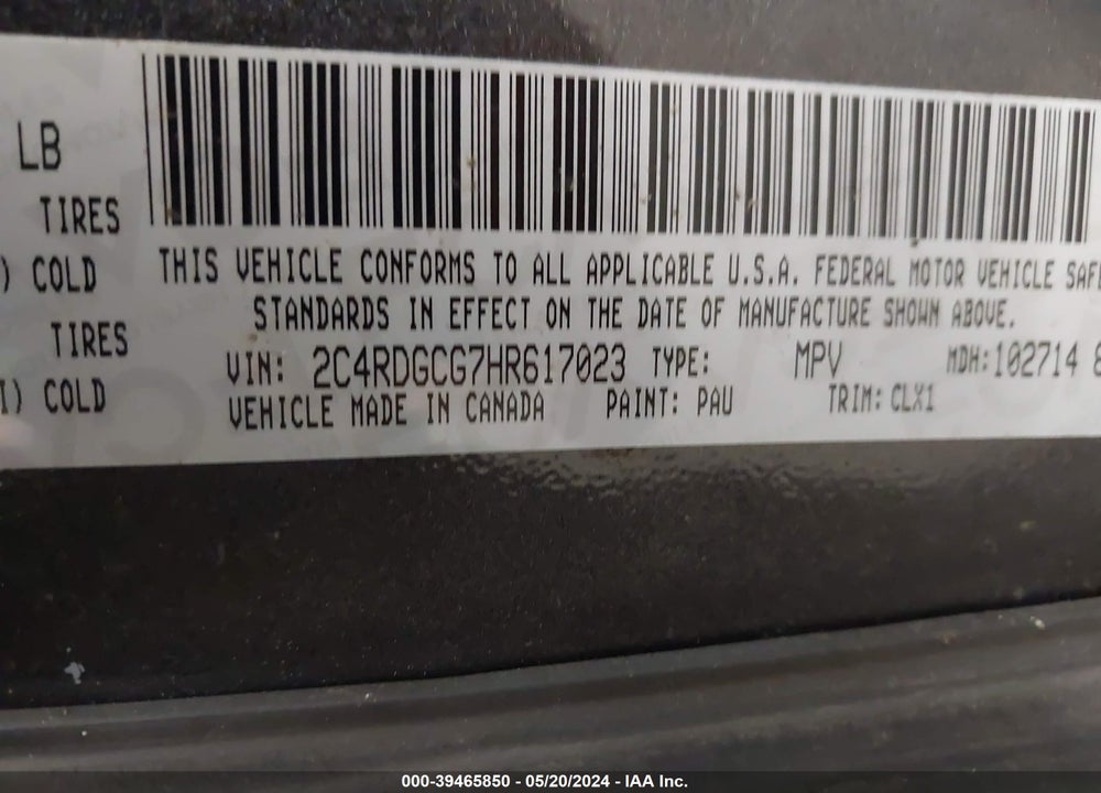2017 DODGE GRAND CARAVAN SXT VIN: 2C4RDGCG7HR617023