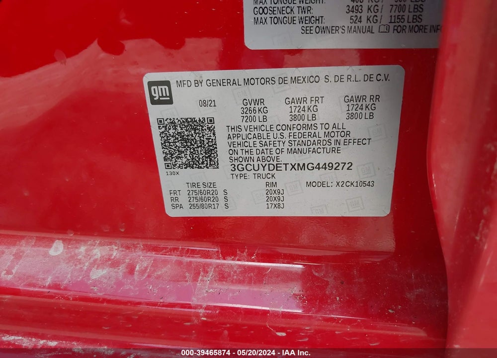 2021 CHEVROLET SILVERADO 1500 4WD SHORT BED LT VIN: 3GCUYDETXMG449272