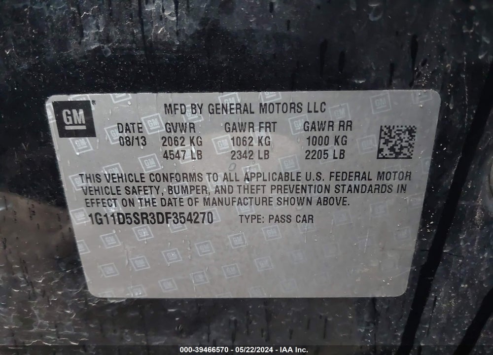 2013 CHEVROLET MALIBU ECO VIN: 1G11D5SR3DF354270