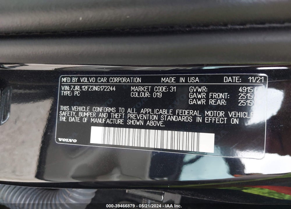 2022 VOLVO S60 B5 MOMENTUM VIN: 7JRL12FZ3NG172244