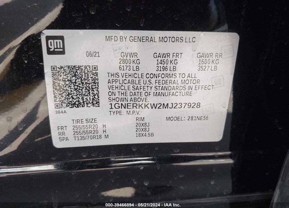 2021 CHEVROLET TRAVERSE FWD PREMIER VIN: 1GNERKKW2MJ237928