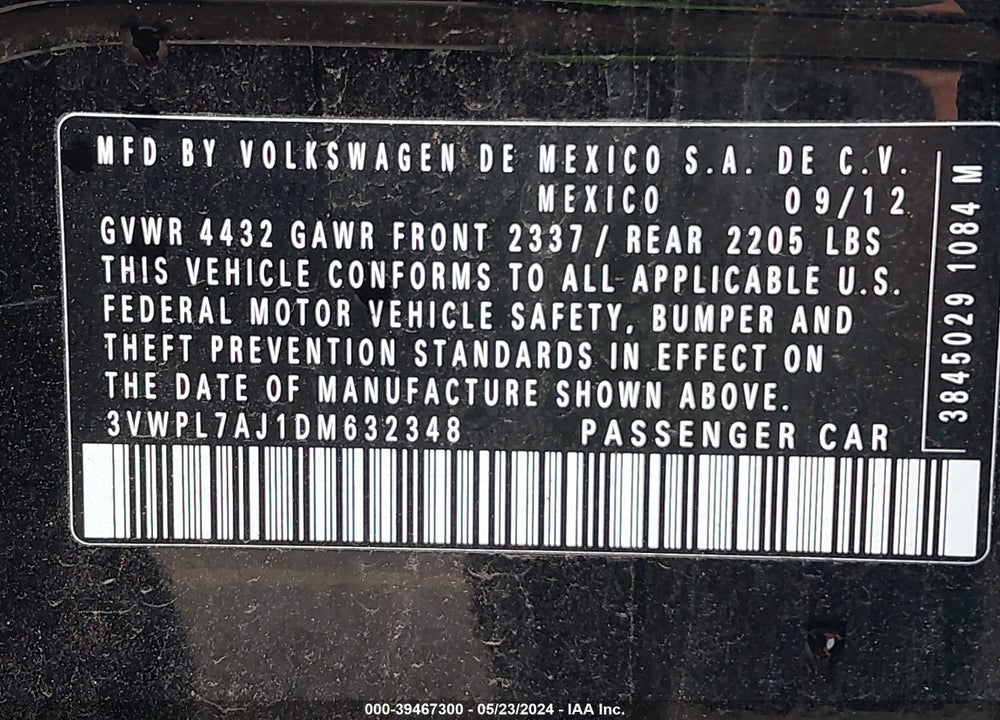 2013 VOLKSWAGEN JETTA SPORTWAGEN 2.0L TDI VIN: 3VWPL7AJ1DM632348