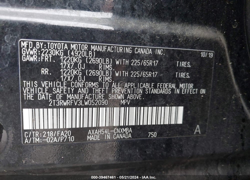 2020 TOYOTA RAV4 XLE HYBRID VIN: 2T3RWRFV3LW052090