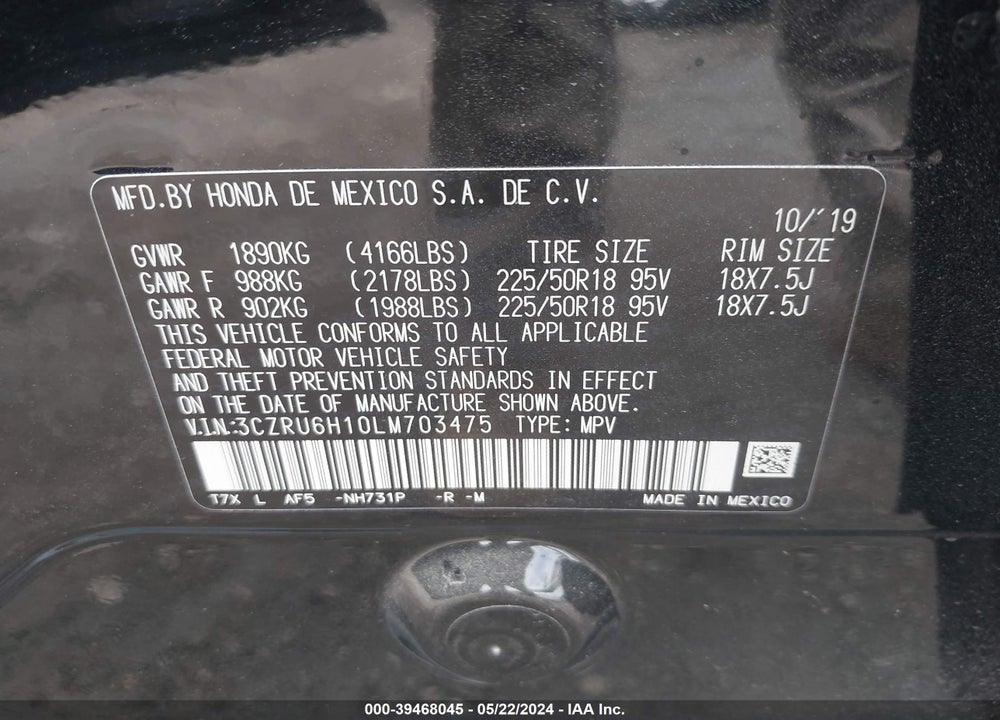 2020 HONDA HR-V AWD SPORT VIN: 3CZRU6H10LM703475