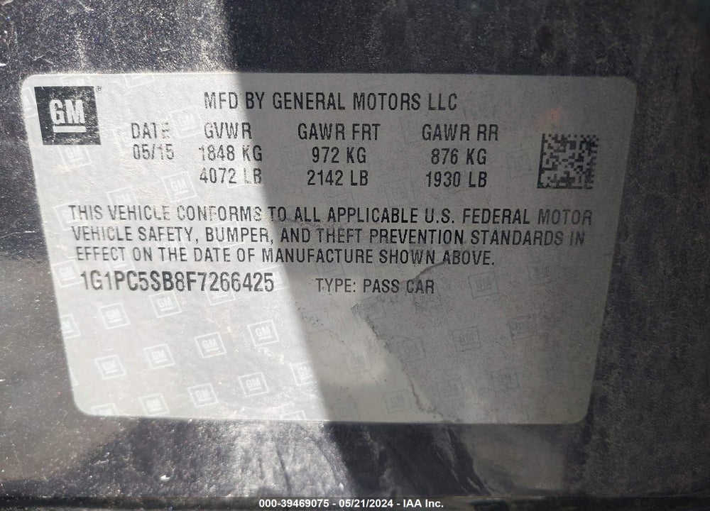 2015 CHEVROLET CRUZE 1LT AUTO VIN: 1G1PC5SB8F7266425