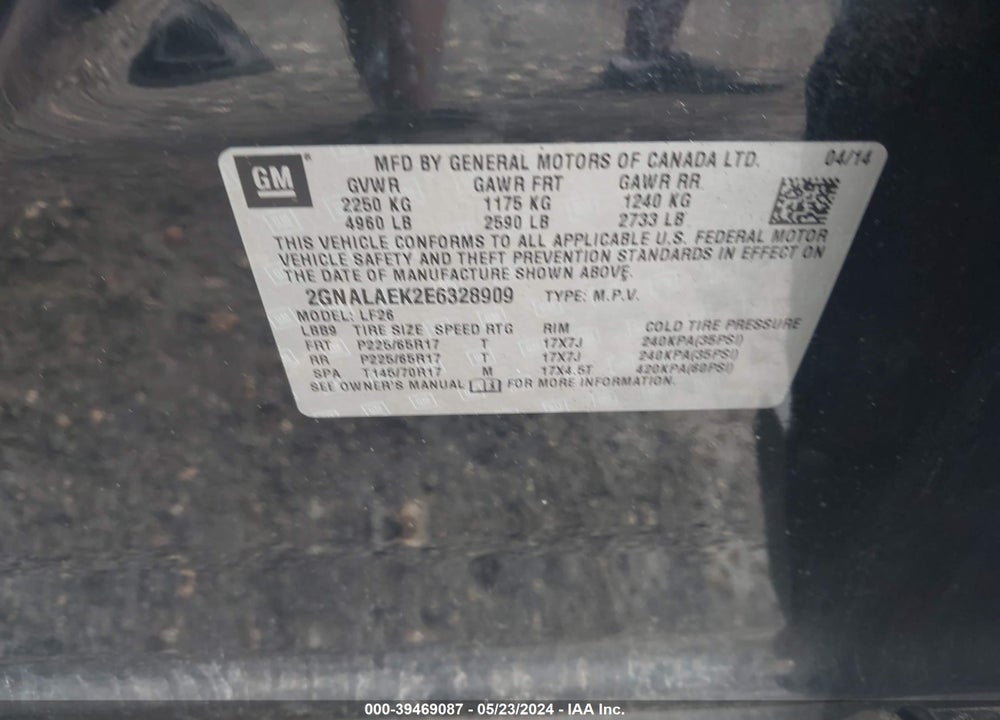 2014 CHEVROLET EQUINOX LS VIN: 2GNALAEK2E6328909