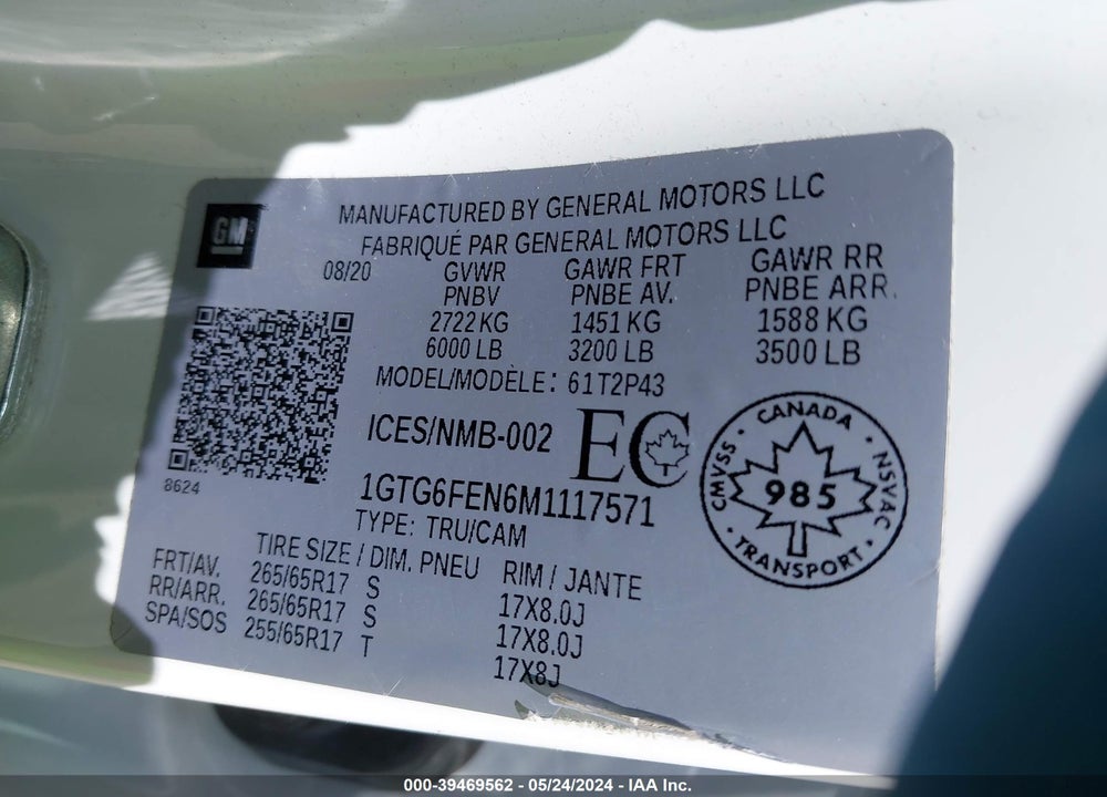 2021 GMC CANYON 4WD  LONG BOX AT4 - CLOTH/4WD  LONG BOX AT4 - LEATHER/4WD  SHORT BOX AT4 - CLOTH VIN: 1GTG6FEN6M1117571