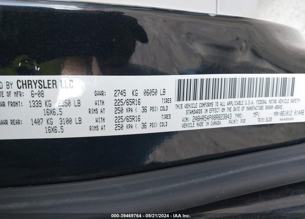 2008 CHRYSLER TOWN & COUNTRY TOURING VIN: 2A8HR54P08R823843