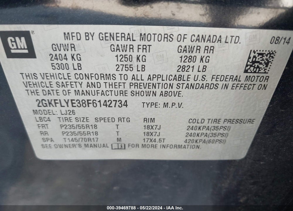 2015 GMC TERRAIN SLT-2 VIN: 2GKFLYE38F6142734