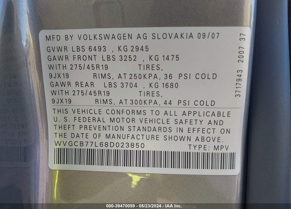 2008 VOLKSWAGEN TOUAREG 2 V8 FSI VIN: WVGCB77L68D023850