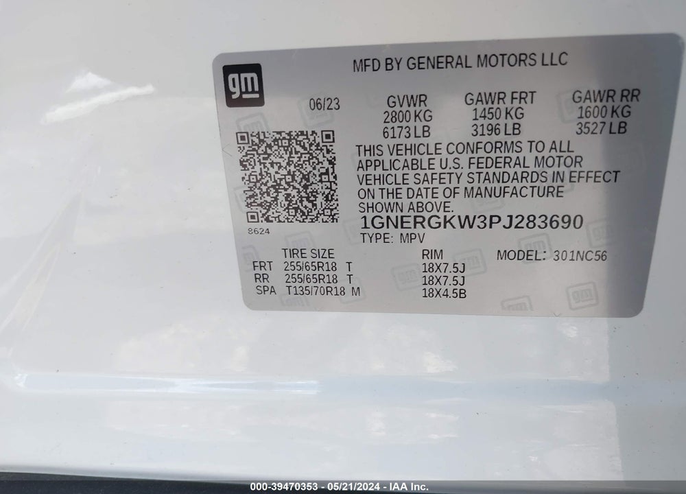 2023 CHEVROLET TRAVERSE FWD LT CLOTH VIN: 1GNERGKW3PJ283690