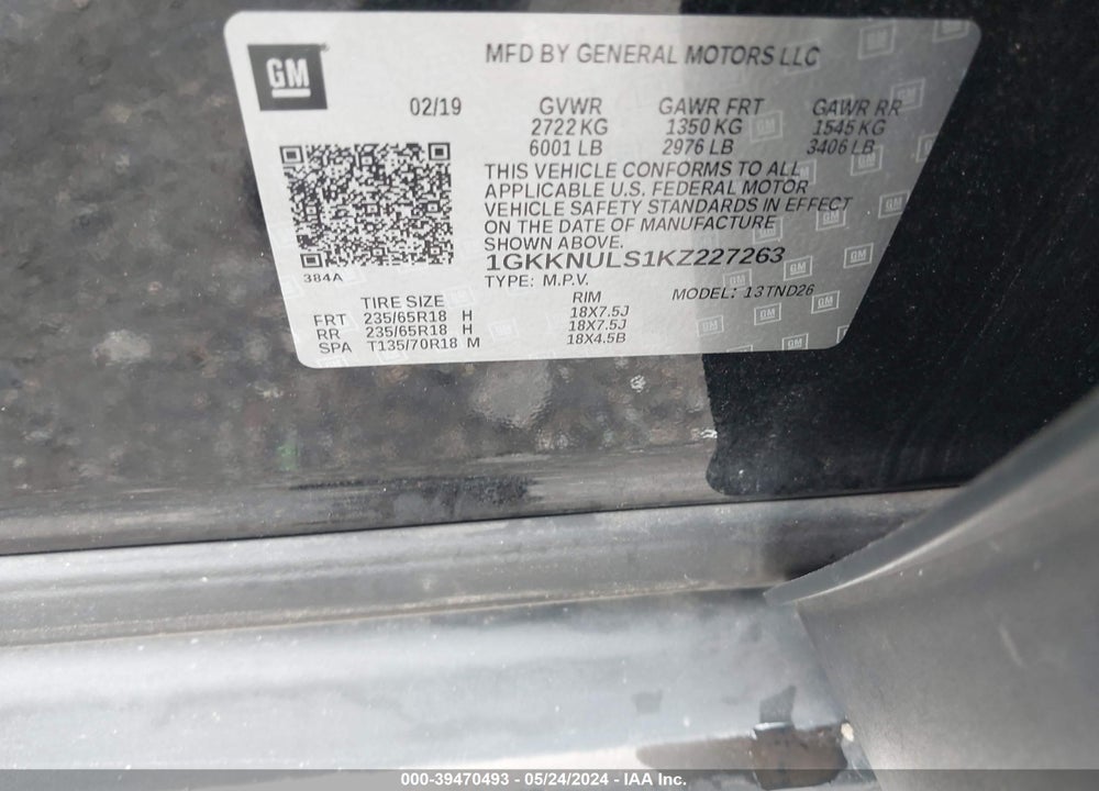 2019 GMC ACADIA SLT-1 VIN: 1GKKNULS1KZ227263