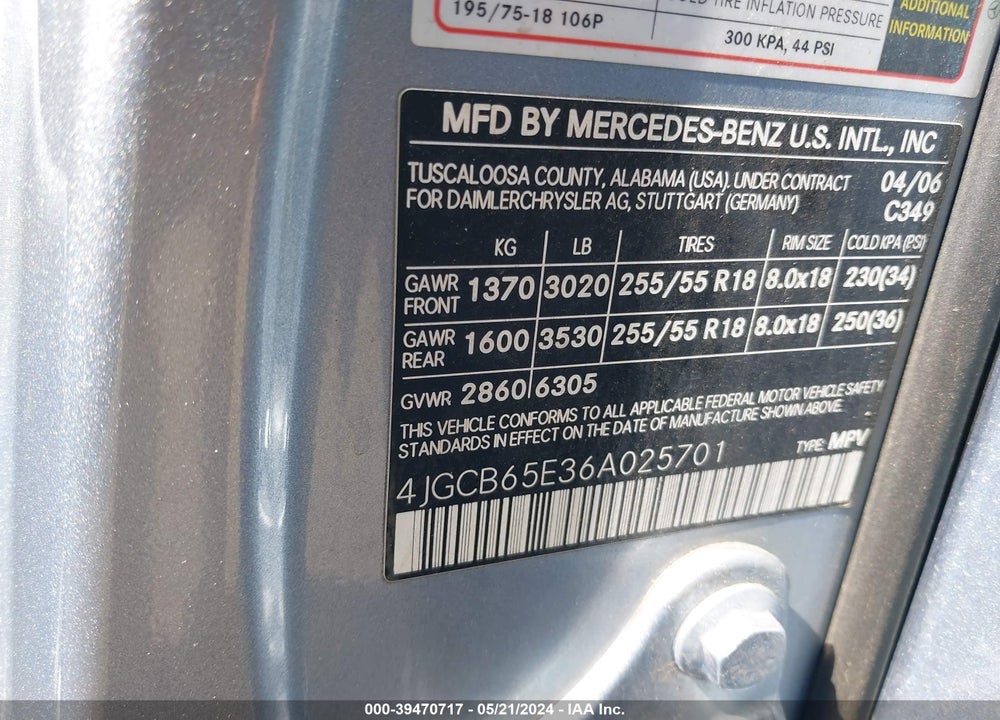 2006 MERCEDES-BENZ R 350 4MATIC VIN: 4JGCB65E36A025701
