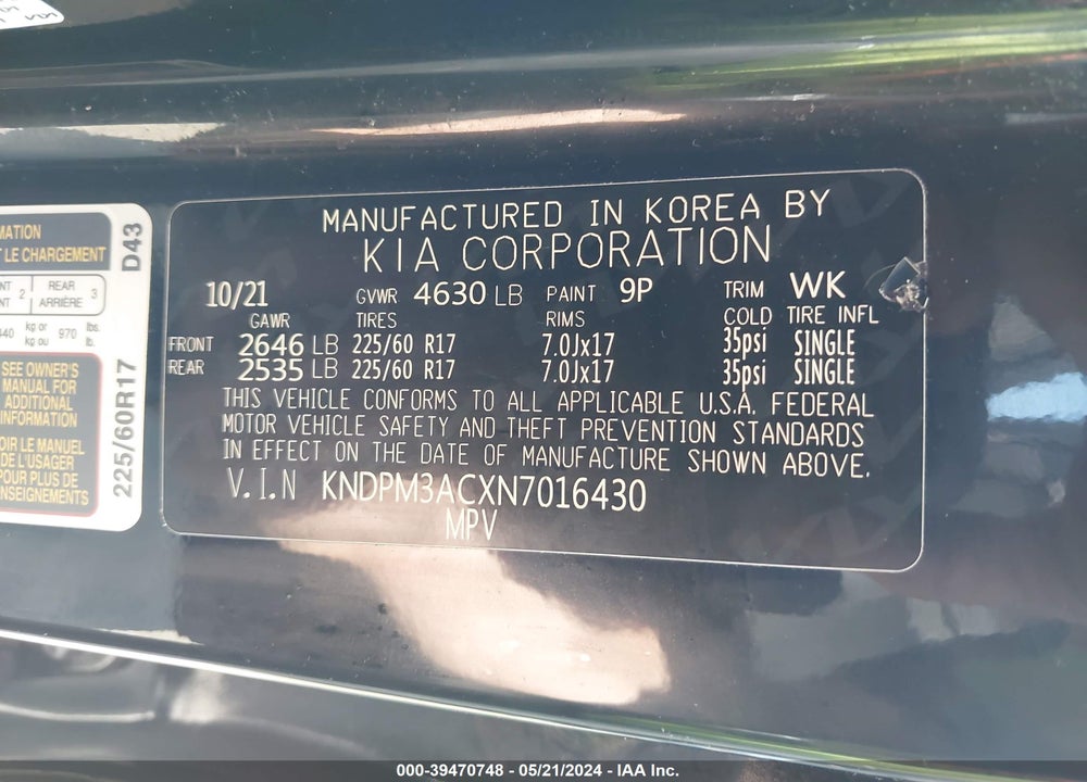 2022 KIA SPORTAGE LX VIN: KNDPM3ACXN7016430