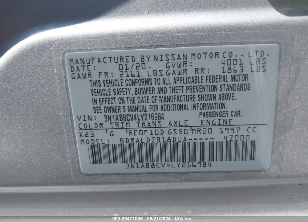 2020 NISSAN SENTRA VIN: 3N1AB8CV4LY216984
