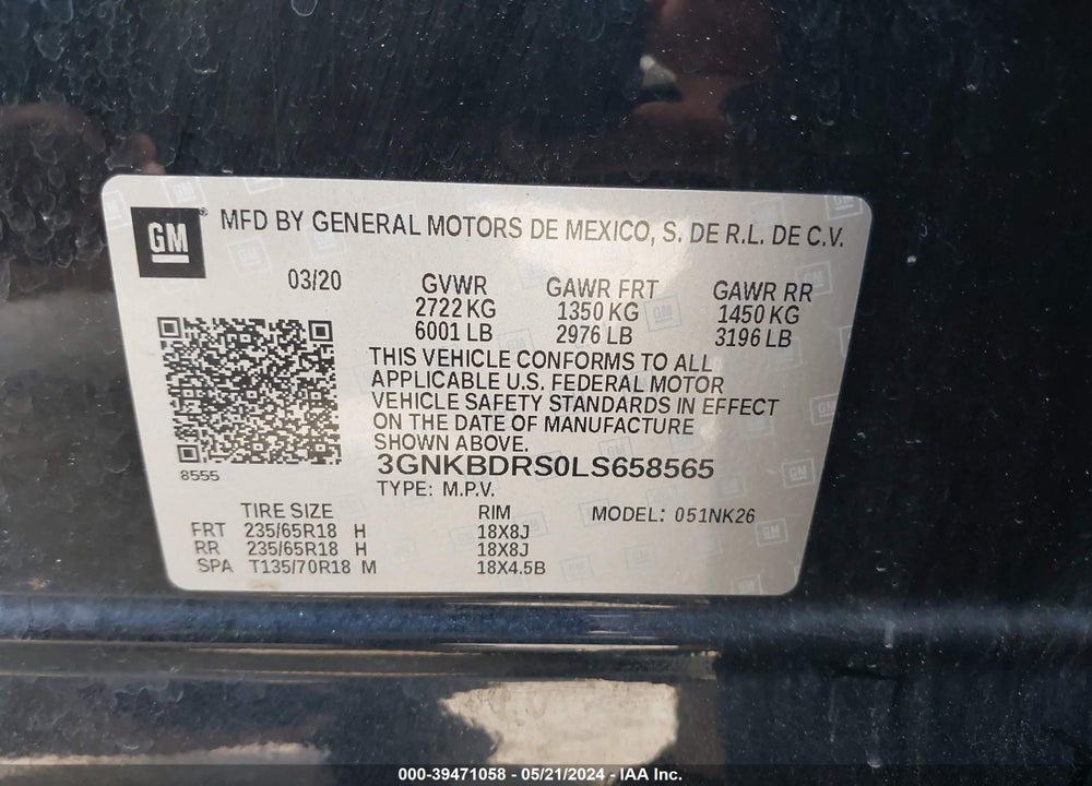 2020 CHEVROLET BLAZER FWD 3LT VIN: 3GNKBDRS0LS658565