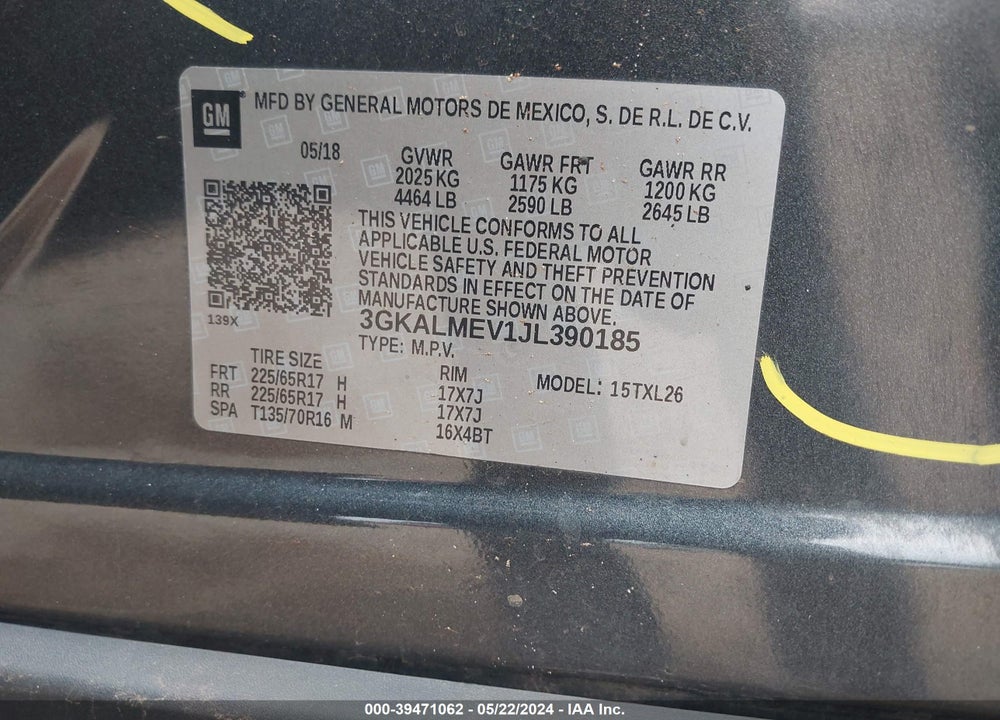 2018 GMC TERRAIN SLE VIN: 3GKALMEV1JL390185