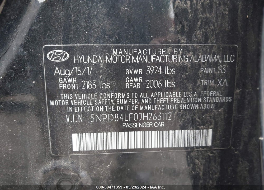 2018 HYUNDAI ELANTRA SEL VIN: 5NPD84LF0JH263112