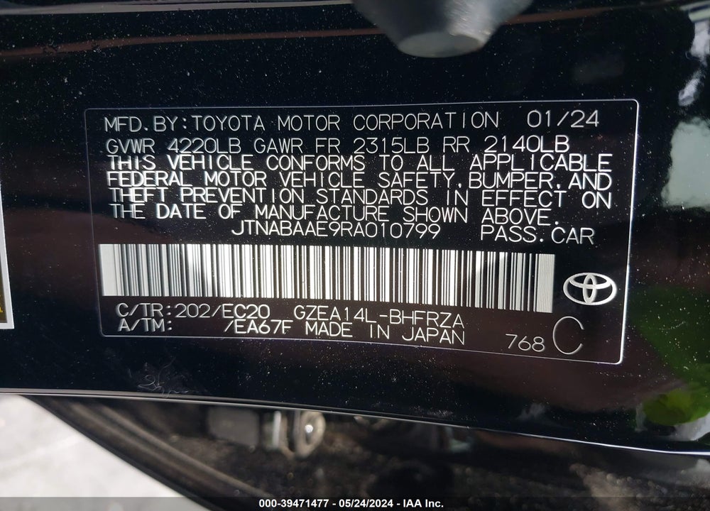 2024 TOYOTA GR COROLLA VIN: JTNABAAE9RA010799