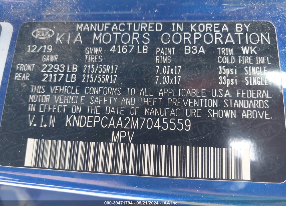 2021 KIA SELTOS LX VIN: KNDEPCAA2M7045559