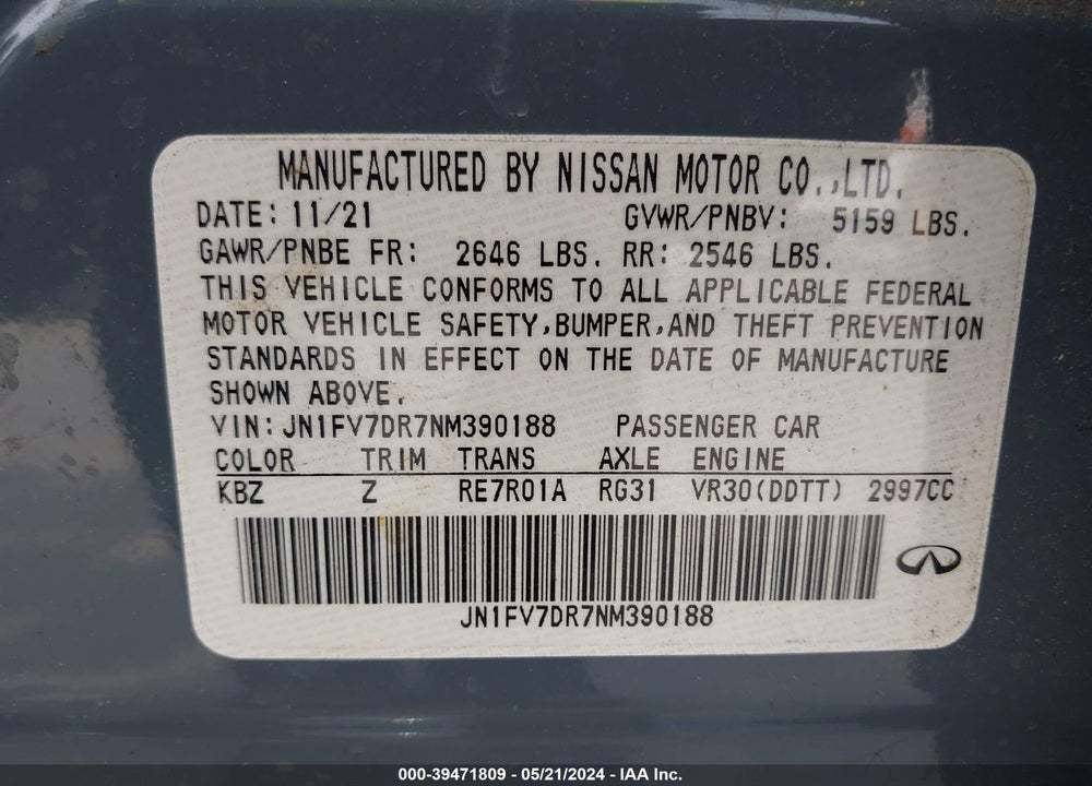 2022 INFINITI Q50 RED SPORT 400 AWD VIN: JN1FV7DR7NM390188
